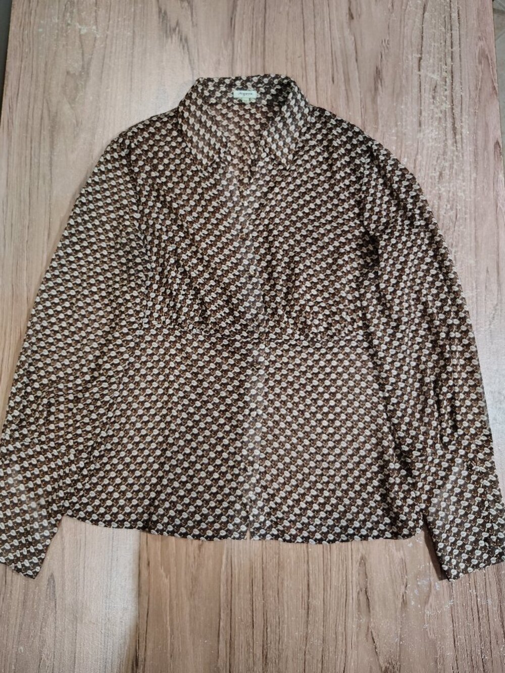 Agora Brown Blouse Top Long Sleeves Sz M Office Formal